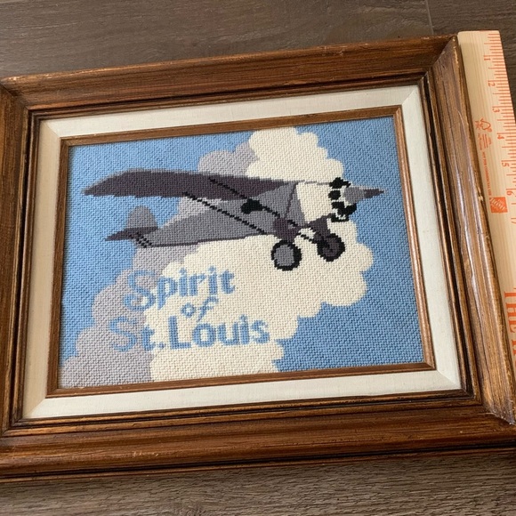 VINTAGE FRAMED NEEDLEPOINT " Spirit Of St. Louis”picture 14/16” - Picture 3 of 7